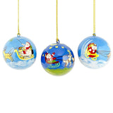 Wood Set of 3 Santa Sleigh and Reindeer Wooden Christmas Ball Ornaments in Multi color Round