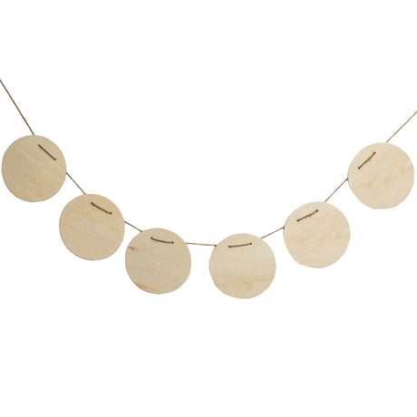 Wood Unfinished Unpainted Wooden 6 Circles Garland DIY Craft 60 Inches in Beige color Round