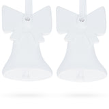 Plaster Set of 2 Blank Unfinished White Plaster Bells With Bows Christmas Ornaments DIY Craft 3.3 Inches in White color