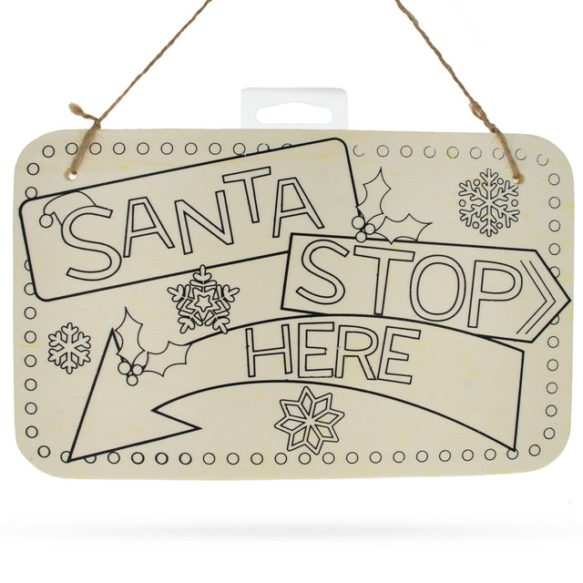 Blank Wooden Santa Stop Here Sign Display Board DIY Craft 9 Inches in Beige color,  shape