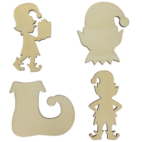 Set of 4 Unfinished Wooden Elf Shape Cutout DIY Craft 5 Inches in Beige color,  shape