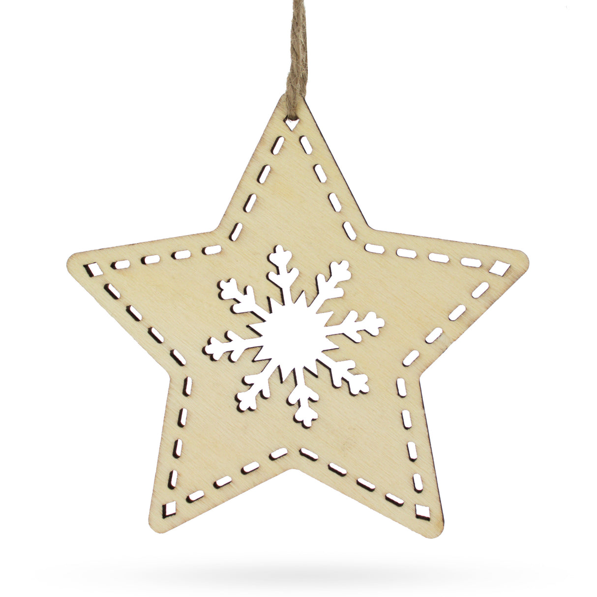 Unfinished Wooden Star Ornament with Snowflake DIY Craft 4 Inches in Beige color, Star shape