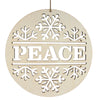 Wood Unfinished Wooden Peace and Snowflake Ornament Cutout DIY Craft 10 Inches in Beige color Round