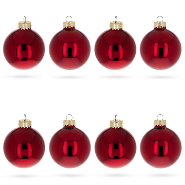 Glass Set of 8 Shiny Red Glass Christmas Ball Ornament DIY Craft 2.6 Inches in Red color Round