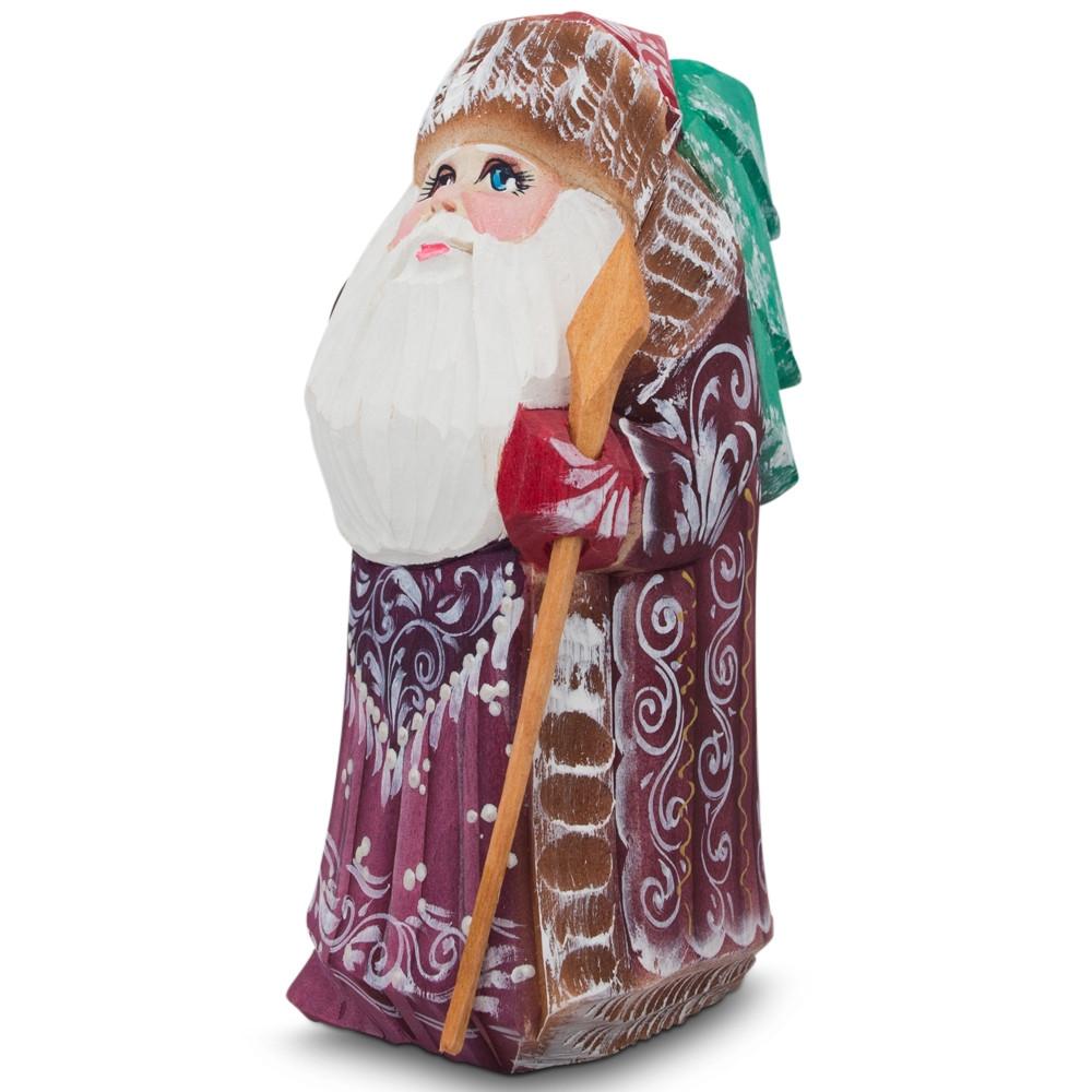 Wood Hand Carved Wooden Santa Claus Figurine 4.75 Inches in Multi color