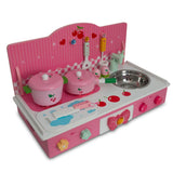 Wooden Pink Toy Kitchen Play Set 22 Inches ,dimensions in inches: 21.65 x 12.6 x 11.02