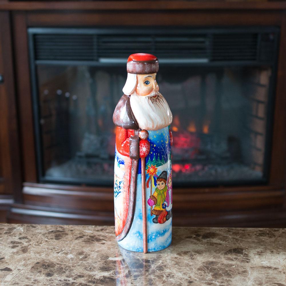Children Caroling Ukrainian Hand Carved Solid Wood Santa Figurine 11 Inches