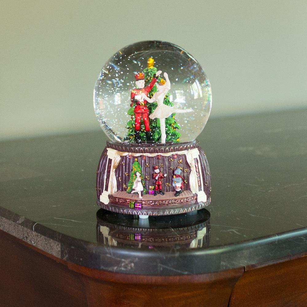 Nutcracker Ballet Whirl: Musical Water Snow Globe Figurine with Dancing Nutcracker and Ballerina around Christmas Tree ,dimensions in inches: 6 x 4 x 4