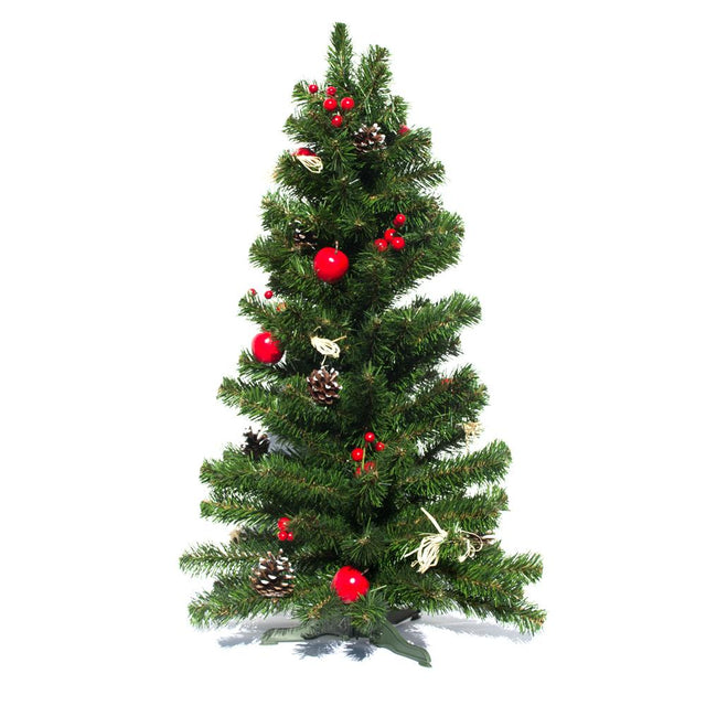 Plastic Ukrainian Tabletop Christmas Tree w. Straw Bows, Apples & Pine Cones 27.5 Inches in Green color Triangle