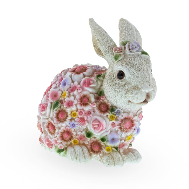 Resin Floral-Embraced Bunny: Enchanting Springtime Figurine in Multi color