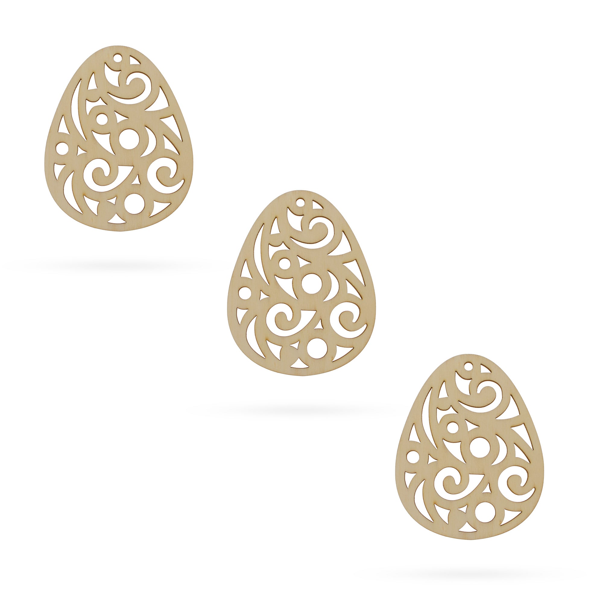3 Eggs Unfinished Wooden Shapes Craft Cutouts DIY Unpainted 3D Plaques 4 Inches in Beige color