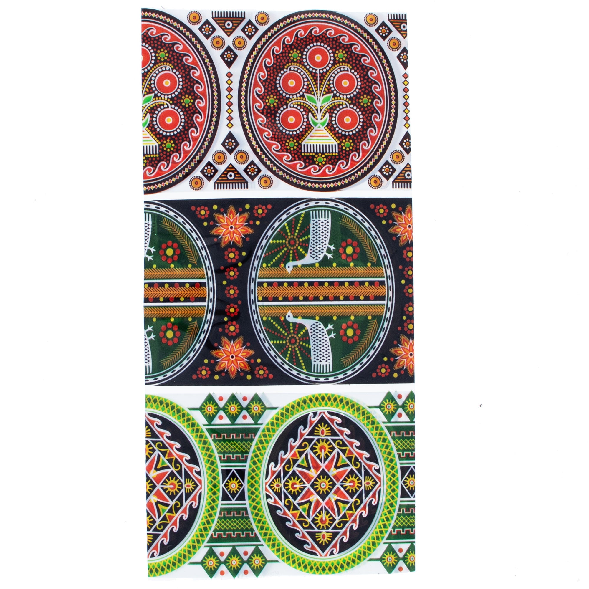 3 Folk Art with Tree of Life, Birds & Geometric Motifs Ukrainian Easter Egg Decorating Wraps Heat Shrink Sleeves in Multi color Rectangular
