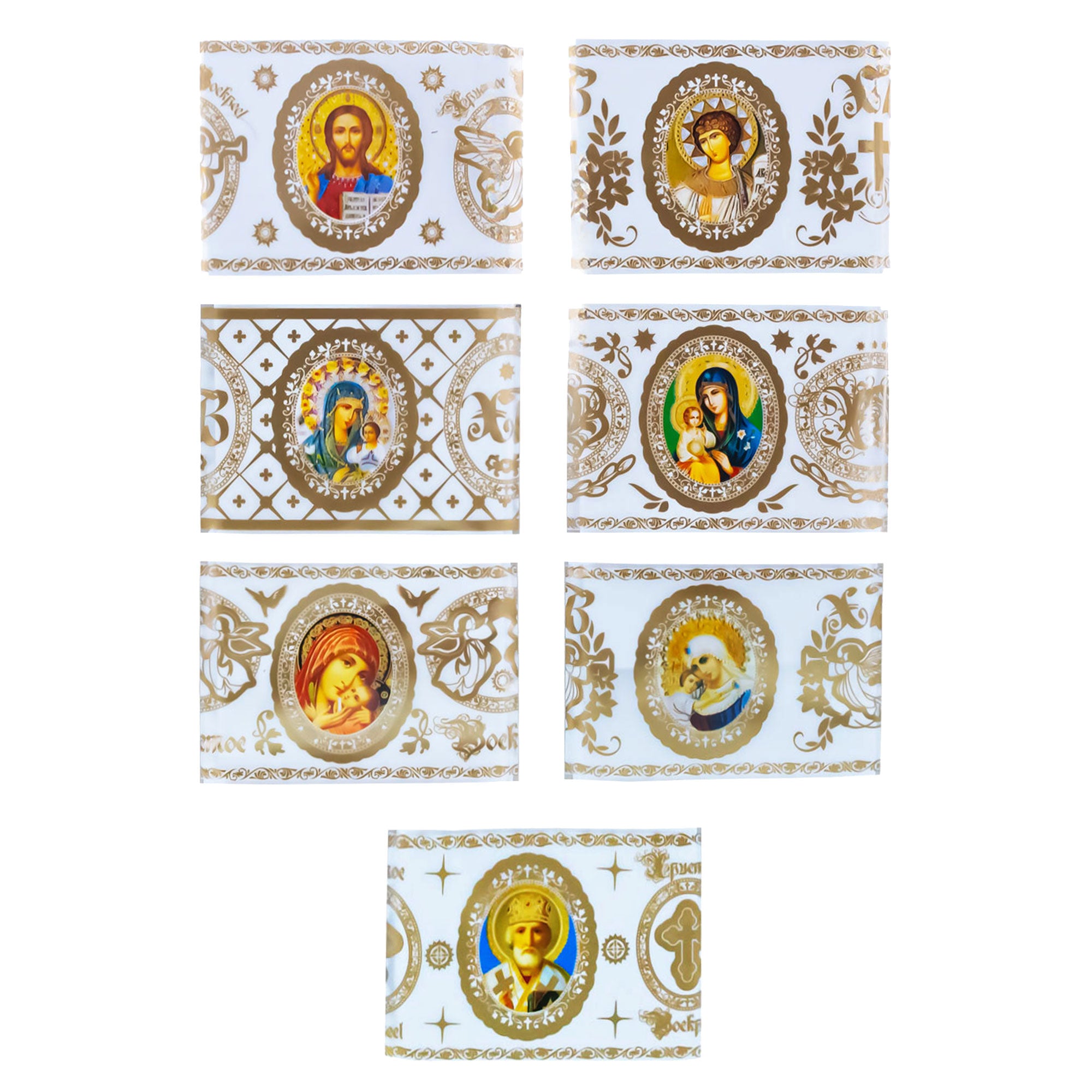 7 Gold & White Orthodox Egg Wraps Sacred Icons Ukrainian Easter Egg Decorating Wraps Heat Shrink Sleeves in Multi color Rectangular