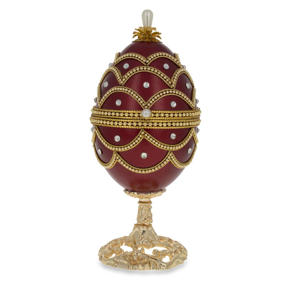 Pewter Real Eggshell Royal Inspired Musical Easter Egg 5.4 Inches in Red color Oval