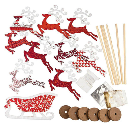 Paper Set of 6 Flying Reindeer Figurines DIY Craft Kit in Multi color