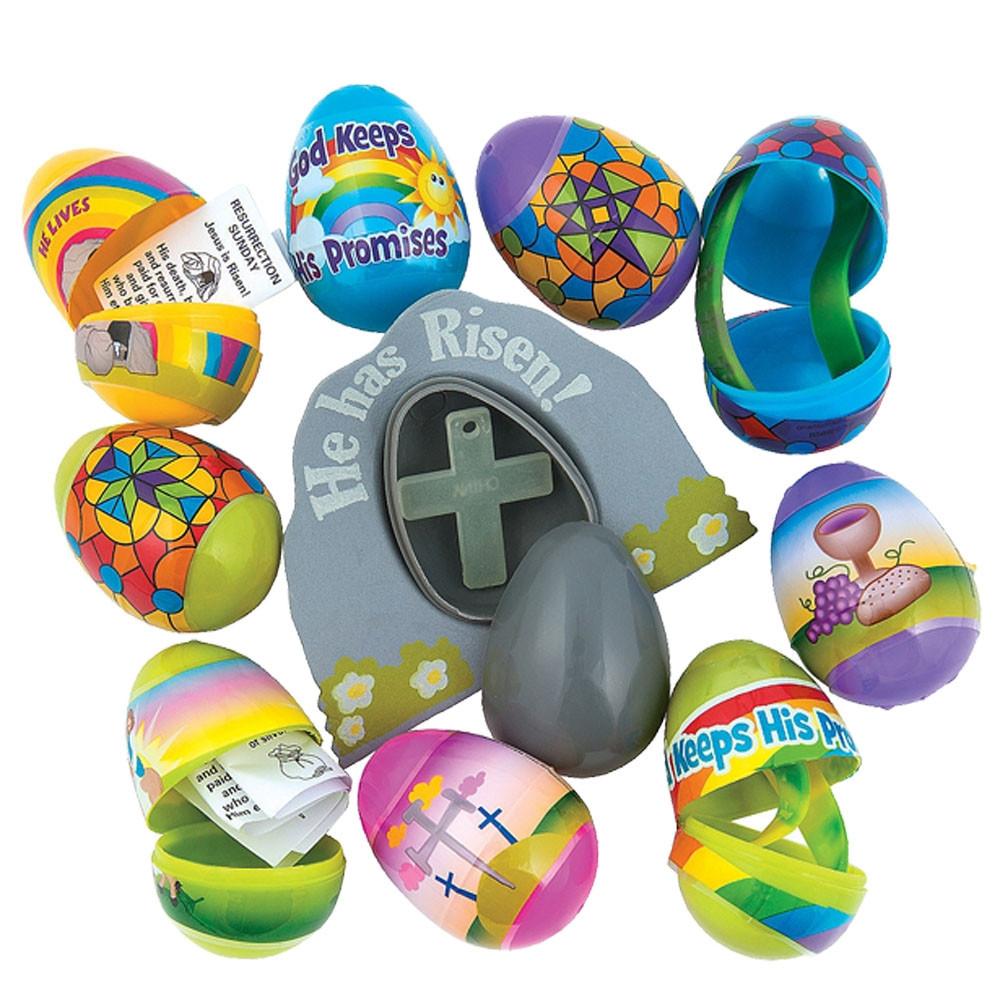 Plastic Set of 144 Crosses Toy-Filled Plastic Eggs 2.25 Inches in Multi color Oval