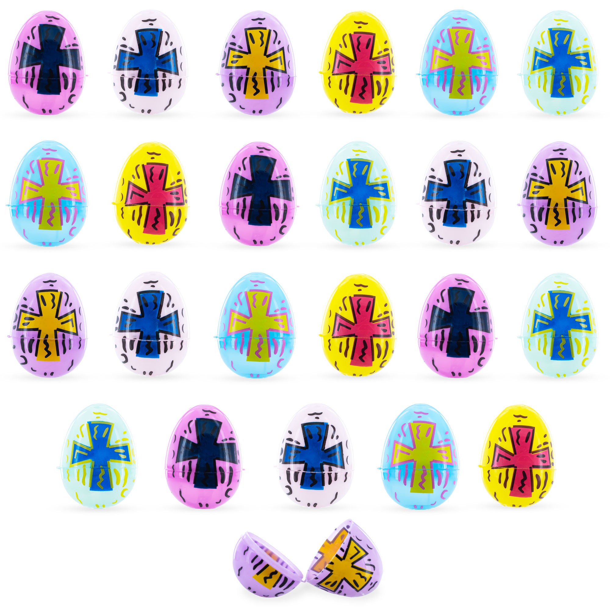 Set of 24 Pastel Cross Religious Plastic Easter Eggs in Multi color Oval