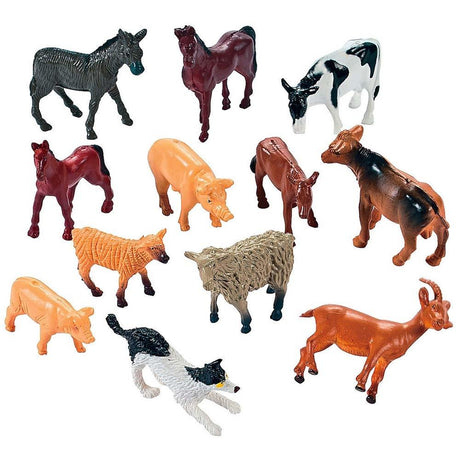Resin Set of 12 Resin Farm Animal Figurines in Multi color