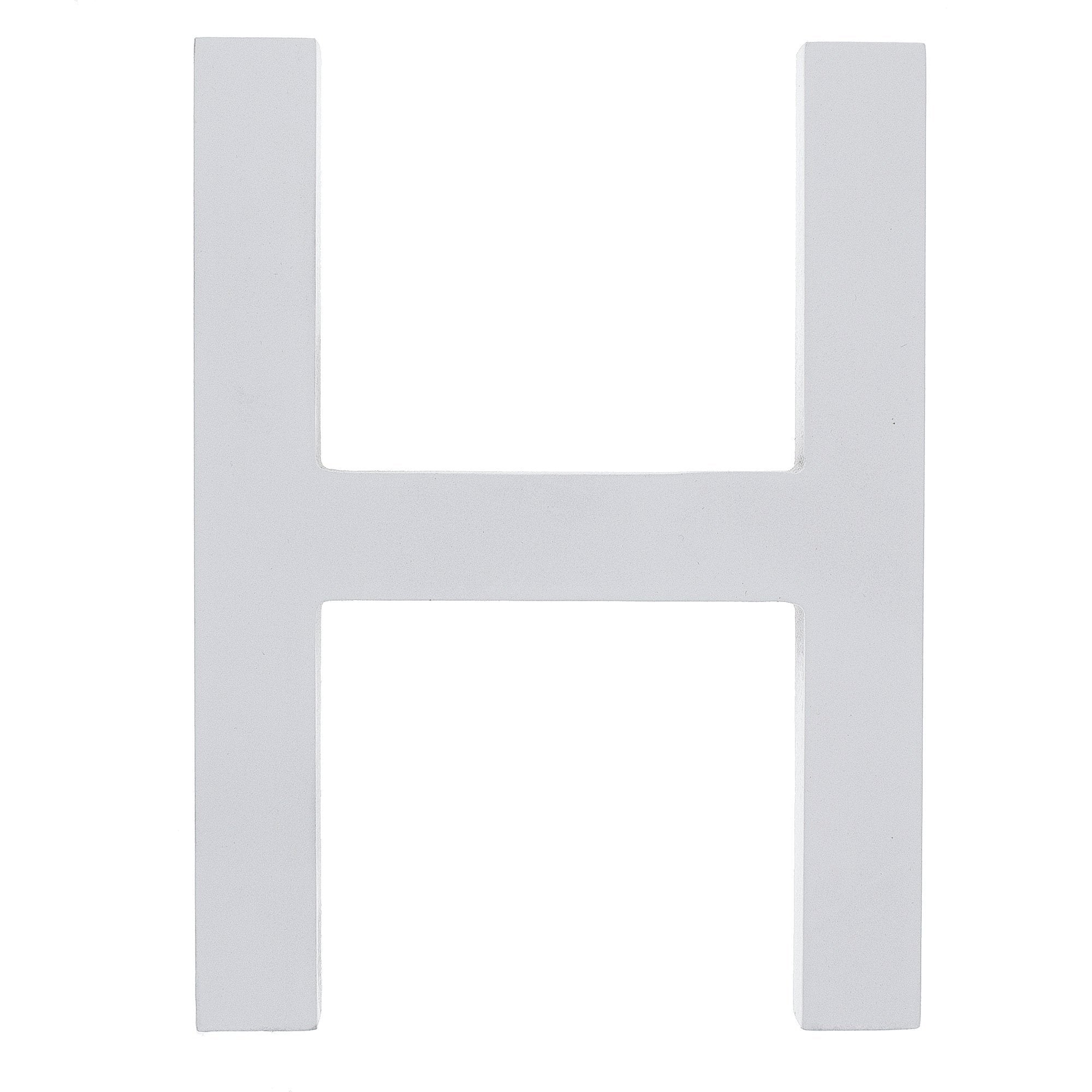 Arial Font White Painted MDF Wood Letter H (6 Inches) in White color