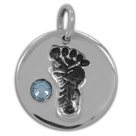 Sterling Silver Footprint with Blue Crystal Sterling Silver Pendant in Silver color Round