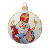 Glass St. Nicholas Perusing His Gift List in Elegant White Blown Glass Ball Christmas Ornament 3.25 Inches in White color Round