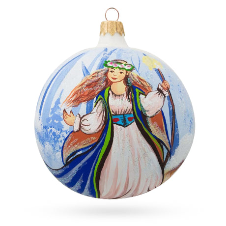 Whimsical Wonders: Delicate Fairy on Sparkling Blown Glass Ball Christmas Ornament 4 Inches in White color, Round shape