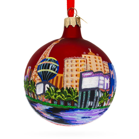 Glass Las Vegas, Nevada Glass Ball Christmas Ornament 3.25 Inches in Red color Round
