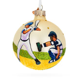 Glass Grand Slam: Baseball Blown Glass Ball Christmas Ornament 3.25 Inches in Beige color Round
