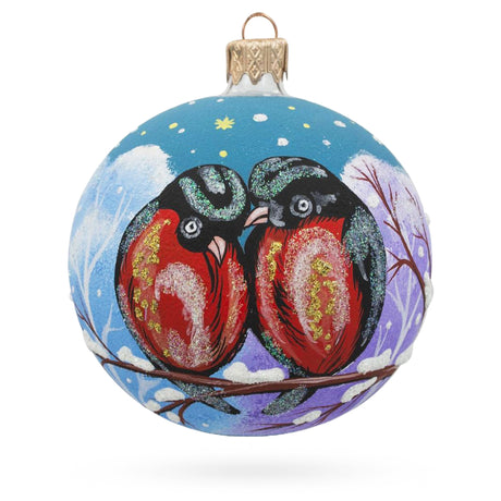 Glass Majestic Red-Breasted Black Bird Blown Glass Ball Christmas Ornament 3.25 Inches in Multi color Round