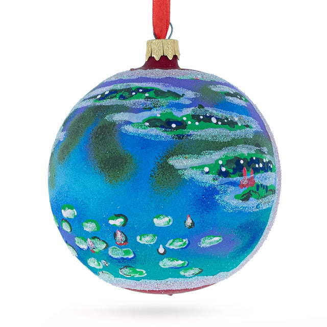 Glass Claude Monet's 1907 'Water Lilies' Masterpiece Blown Glass Ball Christmas Ornament 4 Inches in Multi color Round