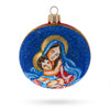 Glass Sacred Virgin Mary Holding Jesus - Blown Glass Ball Christmas Ornament 3.25 Inches in Blue color Round