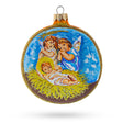 Glass Divine Angels Overlooking Baby Jesus - Blown Glass Ball Christmas Ornament 4 Inches in Gold color Round
