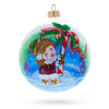 Glass Sweet Holiday: Girl with Candy Cane - Blown Glass Ball Christmas Ornament 4 Inches in White color Round