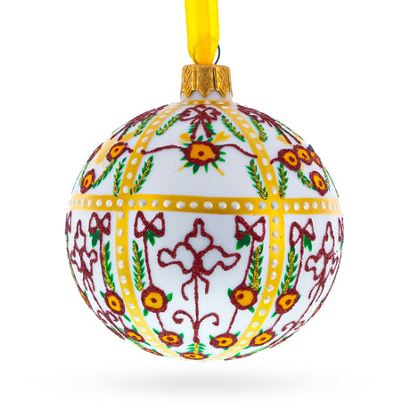 Glass Regal 1901 Gatchina Palace Royal Egg - Blown Glass Ball Christmas Ornament 3.25 Inches in White color Round