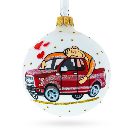 Glass I Love My Car Blown Glass Ball Christmas Ornament 3.25 Inches in White color Round