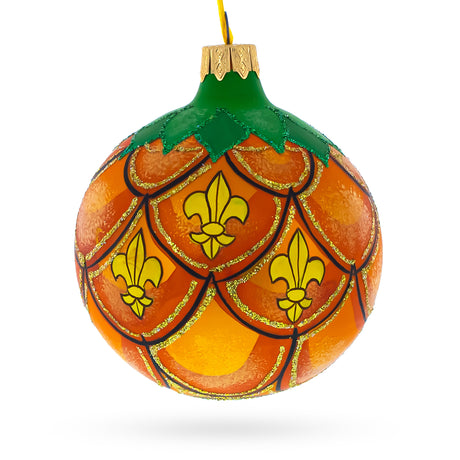 Glass Royal Pineapple Blown Glass Christmas Ornament 3.25 Inches in Orange color Round