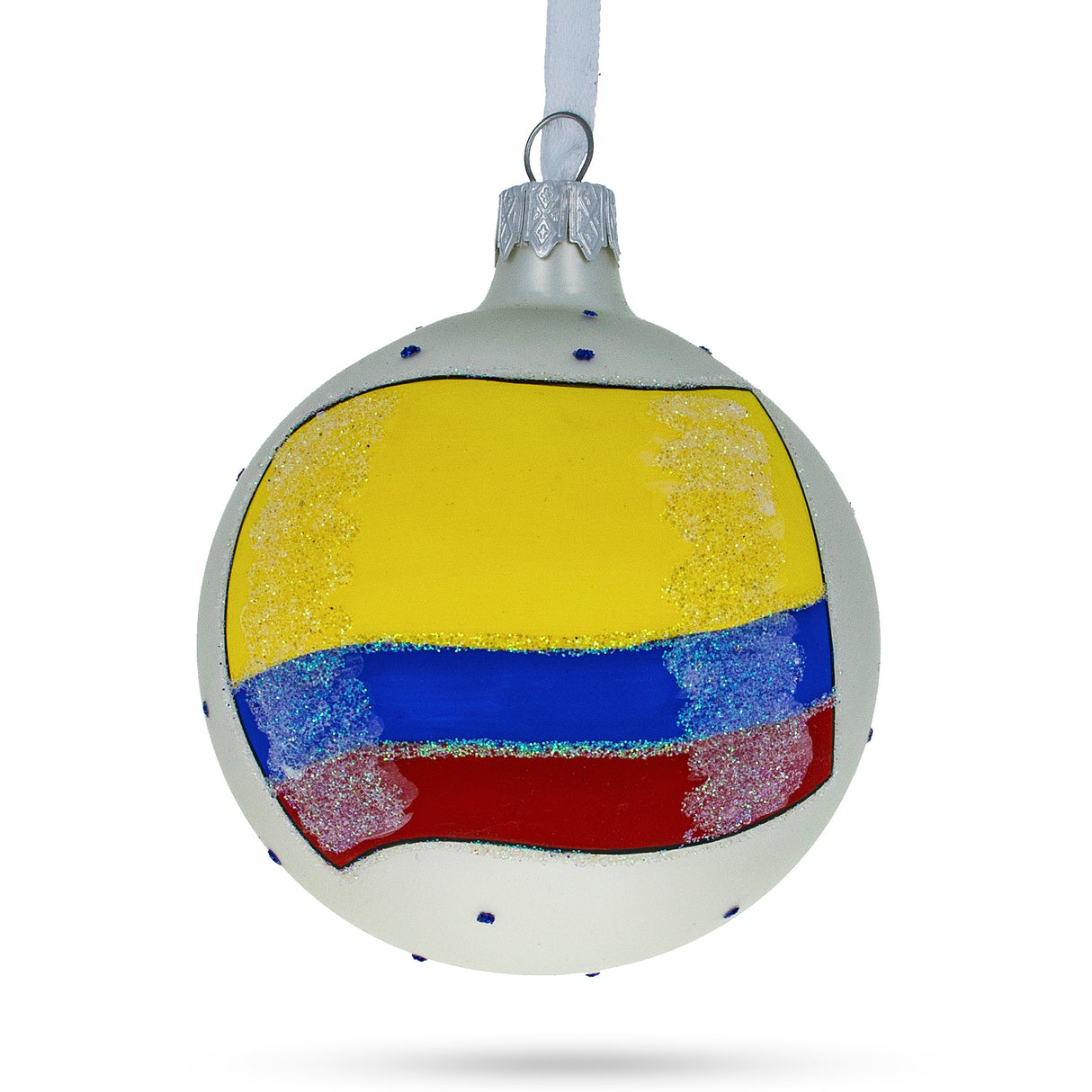 Glass Flag of Colombia Blown Glass Ball Christmas Ornament 3.25 Inches in Multi color Round