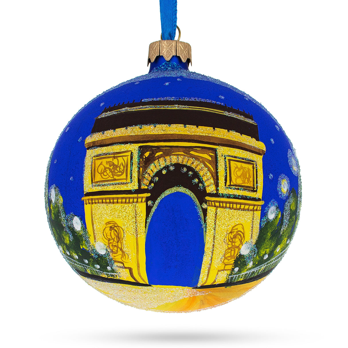 Glass Triumphal Arch, Paris, France Glass Ball Christmas Ornament 4 Inches in Multi color Round