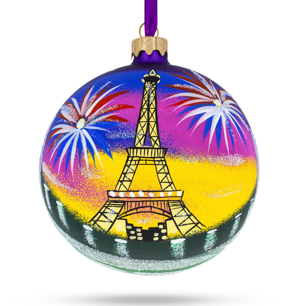 Glass Eiffel Tower, Paris, France Glass Ball Christmas Ornament 4 Inches in Multi color Round