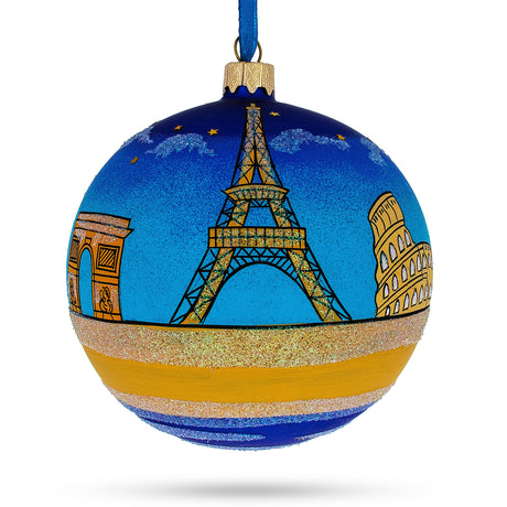 Glass European Travel Attractions Glass Ball Christmas Ornament 4 Inches in Multi color Round