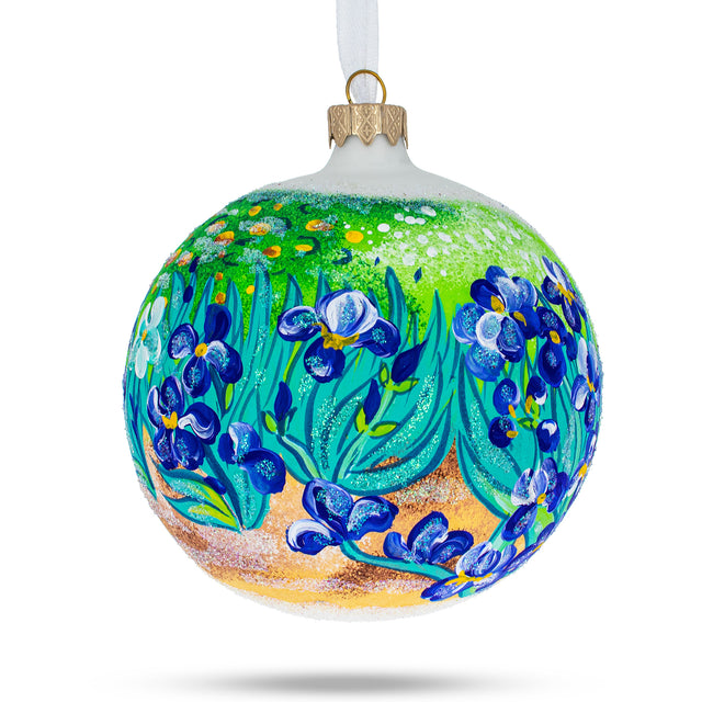 Glass 1889 'Irises' by Vincent Van Gogh Blown Glass Ball Christmas Ornament 4 Inches in Multi color Round