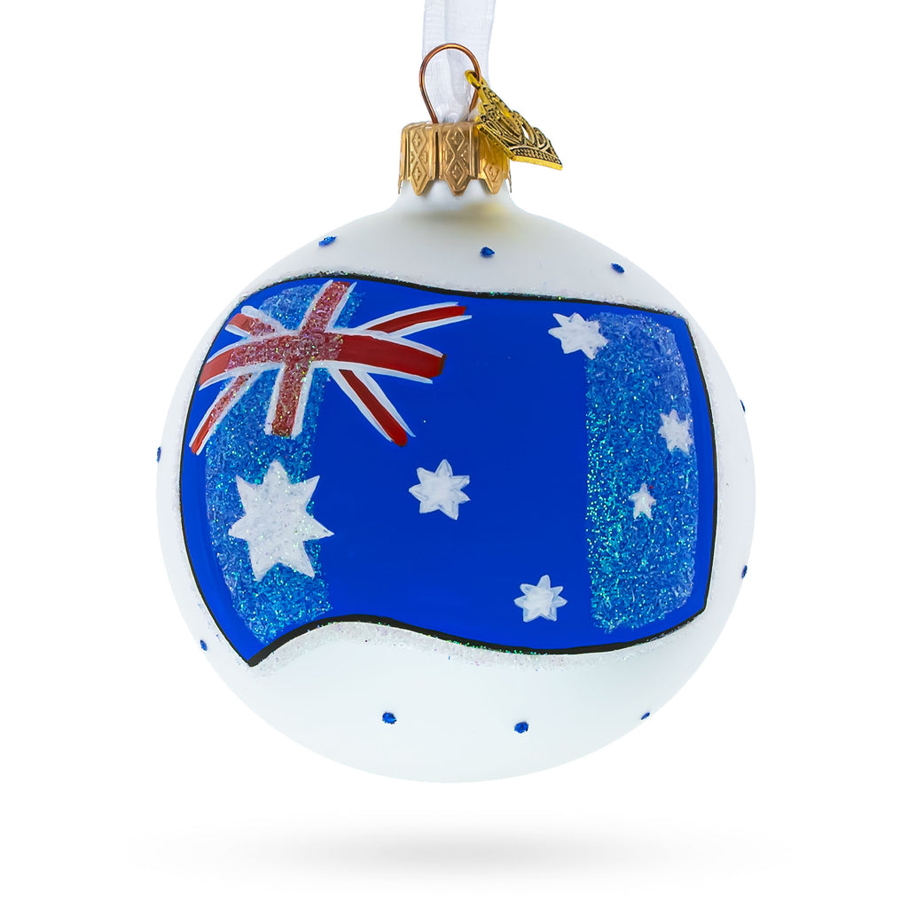 Glass Flag of Australia Blown Glass Ball Christmas Ornament 3.25 Inches in Multi color Round