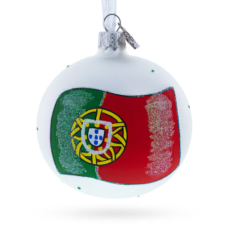 Glass Flag of Portugal Blown Glass Ball Christmas Ornament 3.25 Inches in Multi color Round