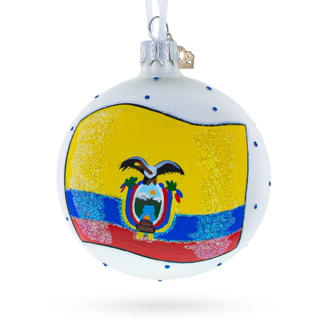 Flag of Ecuador Blown Glass Ball Christmas Ornament 3.25 Inches in Multi color, Round shape
