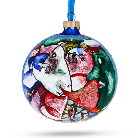 Marc Chagall's 1911 'I And The Village' Masterpiece Blown Glass Ball Christmas Ornament 4 Inches in Multi color, Round shape