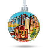 Glass San Francisco, USA Tram Glass Christmas Ornament 3.25 Inches in Multi color Round