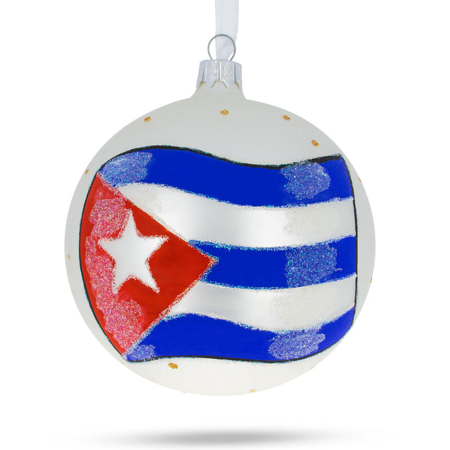 Glass Flag of Cuba Blown Glass Ball Christmas Ornament 4 Inches in Multi color Round