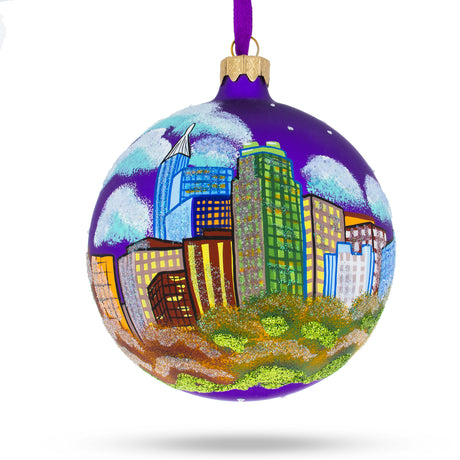 Glass Raleigh, North Carolina, USA Glass Ball Christmas Ornament 4 Inches in Multi color Round