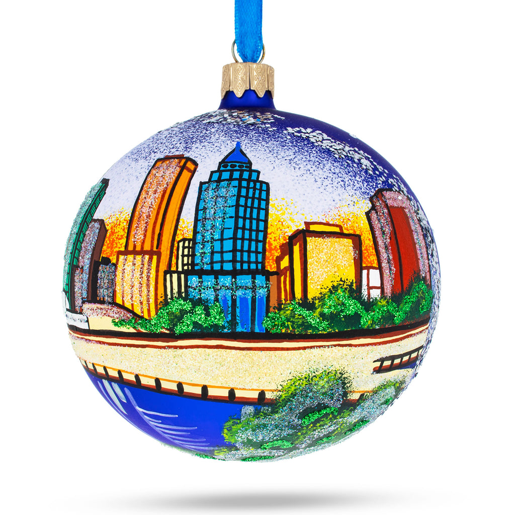 Glass Tampa, Florida, USA Glass Ball Christmas Ornament 4 Inches in Multi color Round