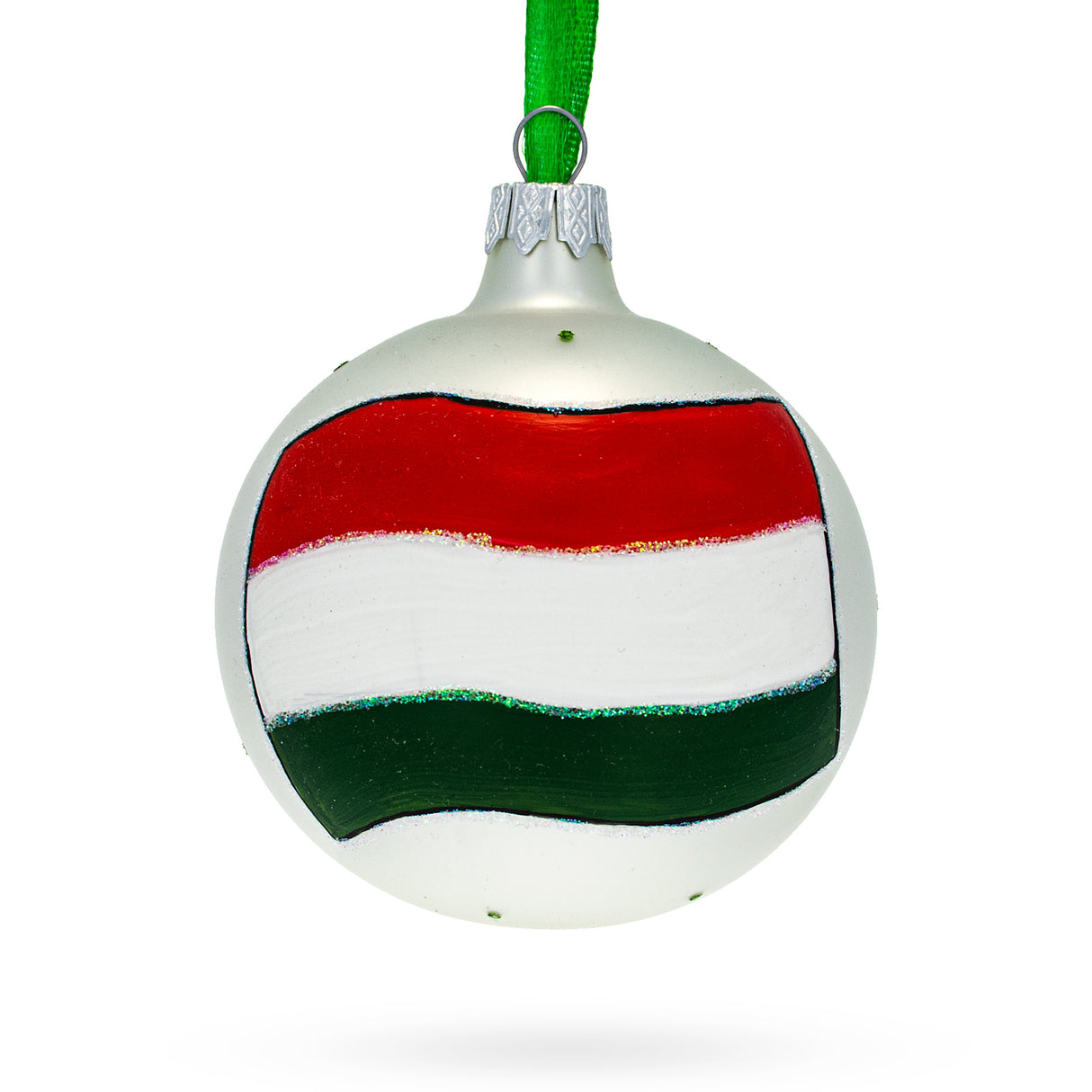 Glass Flag of Hungary Blown Glass Ball Christmas Ornament 3.25 Inches in Multi color Round